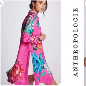 ANTHROPOLOGIE MAEVE BOTTON FRONT TUNIC FRONT DRESS PINK MULTICOLOR SIZE S NWT